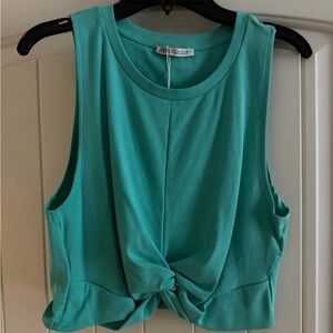 Zara Aqua Knot Front Tank Top